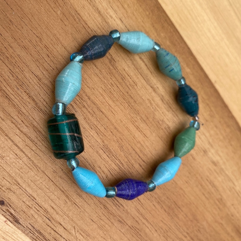 Handcrafted Stretch Recycled Paper Bead Bracelets 2-Piece Set - Picture 3 of 7